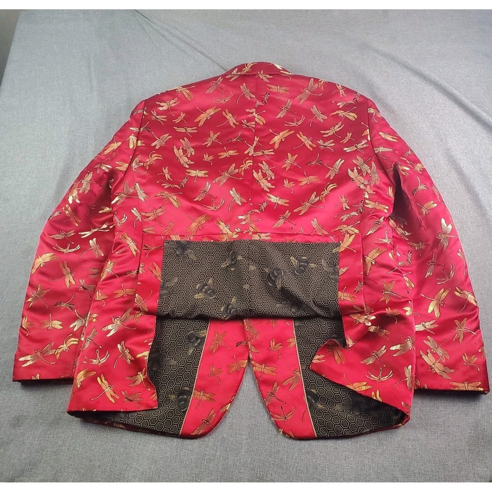Tallia Blazer Men 48 Red Dragonfly Slim Fit Jacquard Dinner Jacket Metal Button - Picture 7 of 16
